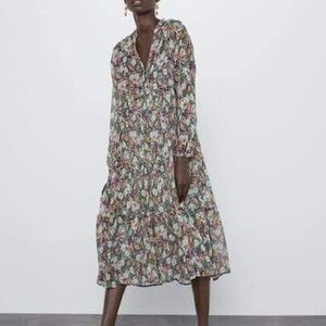 Zara women’s green floral dress size Small